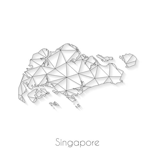 Singapore map connection - Network mesh on white background Singapore map created with a mesh of thin black lines and a light shadow, isolated on a blank background. Conceptual illustration of networks (communication, social, internet, ...). Vector Illustration (EPS10, well layered and grouped). Easy to edit, manipulate, resize or colorize. singapore map stock illustrations