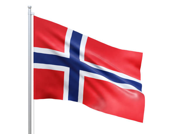 bandeira de noruega que acena no fundo branco, fim acima, isolado. 3d rendem - norwegian flag norway flag freedom - fotografias e filmes do acervo