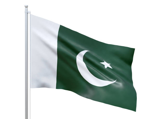 istock Pakistan flag waving on white background, close up, isolated. 3D render 1179736823