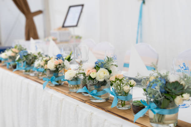 istock wedding table set with flower decoration 1179737136