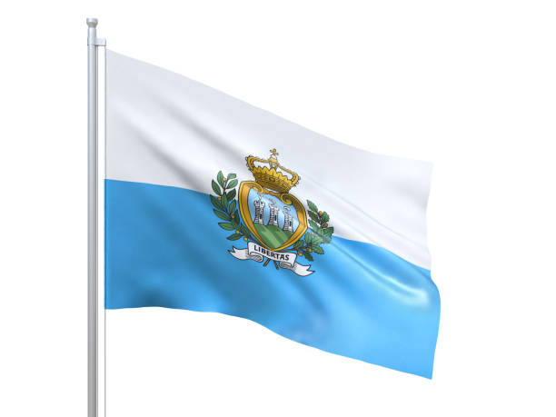 istock San Marino flag waving on white background, close up, isolated. 3D render 1179737292