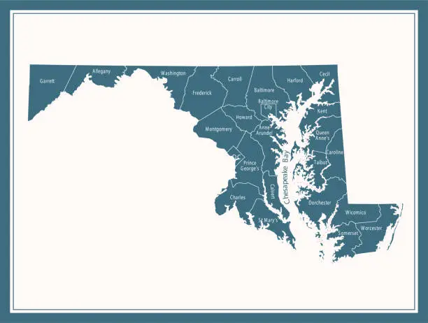 Vector illustration of Maryland counties map printable
