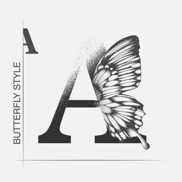 litera a z sylwetką motyla. szablon logo monarchy motyla izolowane na białym tle. kaligraficzny ręcznie rysowany projekt liter. koncepcja alfabetu. monogram ilustracja wektorowa. eps 10 - butterfly monarch butterfly spring isolated stock illustrations