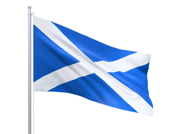 Scotland flag waving on white background, close up, isolated. 3D render