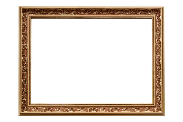 Vintage wooden gold frame Template for your project - luxury golden classic painting frame isolated on a white background (high details) antique picture frame stock pictures, royalty-free photos & images