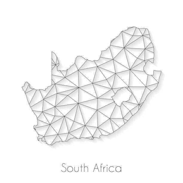 illustrazioni stock, clip art, cartoni animati e icone di tendenza di connessione mappa sudafrica - mesh di rete su sfondo bianco - pretoria