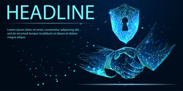 istock Polygonal wireframe handshake abstract blue composition as symbol friendship and business partnership. Vector illustration. Headline 1179740131