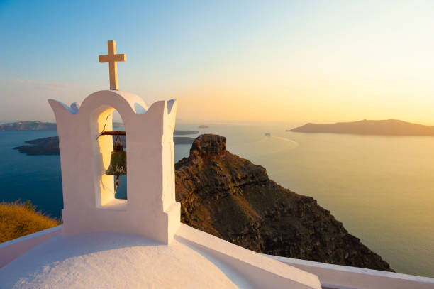 istock Old church at sunset on Santorini island, Greece. 1179740259