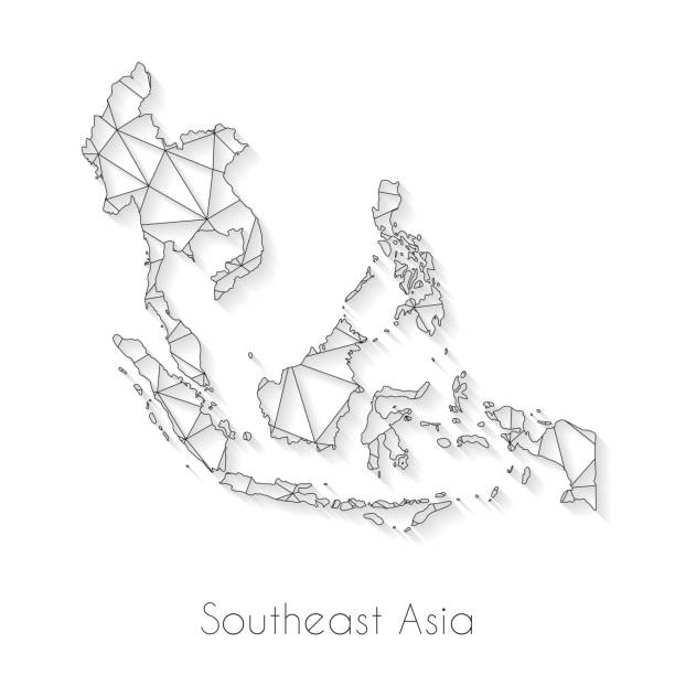 illustrations, cliparts, dessins animés et icônes de connexion de carte d'asie du sud-est - maillage de réseau sur le fond blanc - philippines map cartography asia