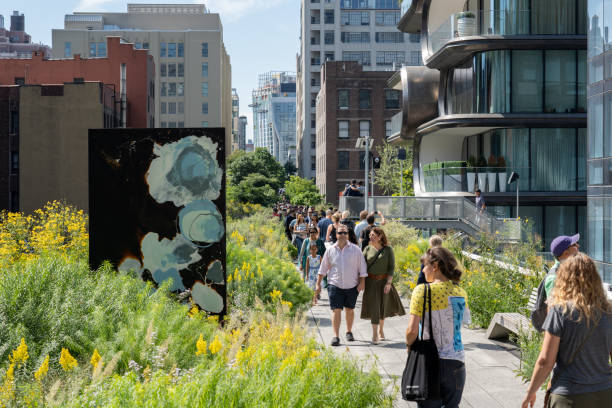 high line park a new york - nyc greenway foto e immagini stock