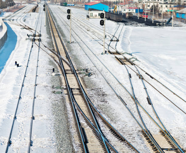 istock Railway covering with snow 1179744631