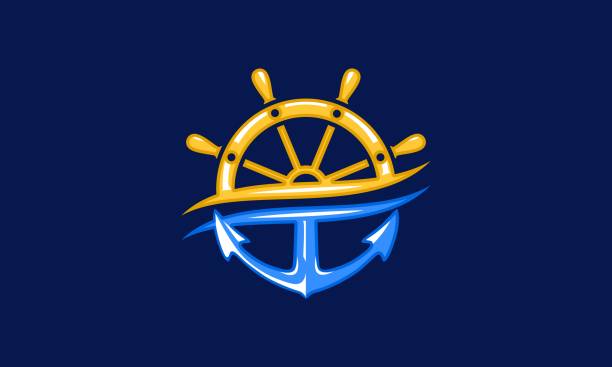 колесо лодки и якорь морской логотип - tattoo sea symbol nautical vessel stock illustrations