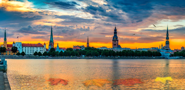 istock Panoramic view on historical district of old Riga 1179751611