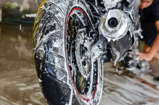 Motorcycle wash stock photo