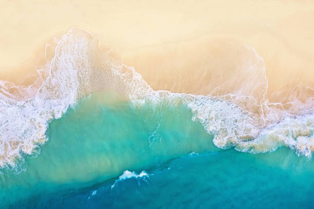 Coast as a background from top view. Turquoise water background from top view. Summer seascape from air. Nusa Penida island, Indonesia. Travel - image