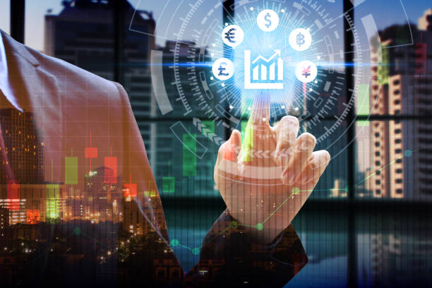 istock Businessman touch network using currency icon technology with virtual screen icons, Investment Financial Technology 1179755992