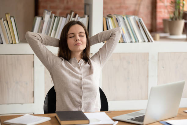 istock Calm female caucasian student relaxing on comfy chair. 1179756417