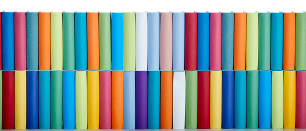 generic multi colored books in rows, panoramic - library book shelf generic imagens e fotografias de stock
