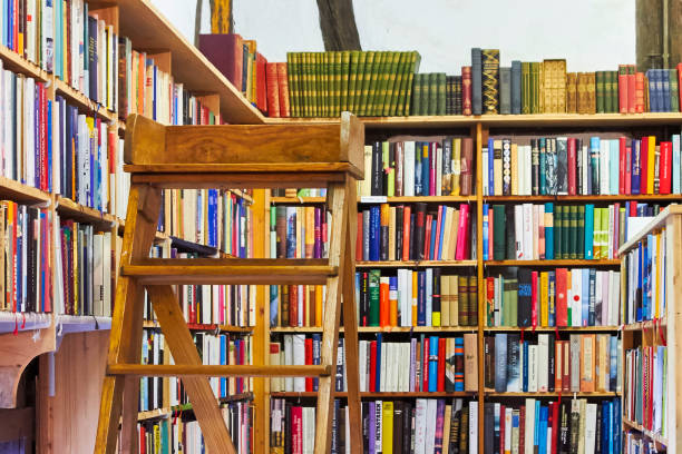 istock Fully packed book shelves with a ladder in foreground 1179756486