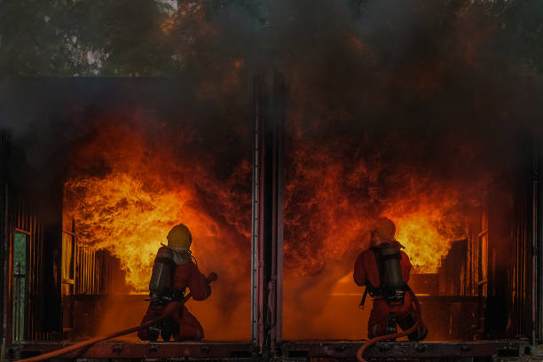 istock Firefighters extinguished the fire is burning fiercely in the building. 1179758360
