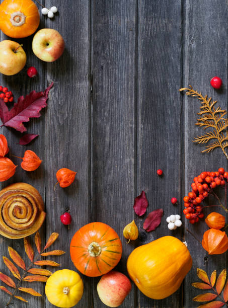 istock Autumn flat lay top view. Frame made of leaves, pumpkins, apples 1179758468