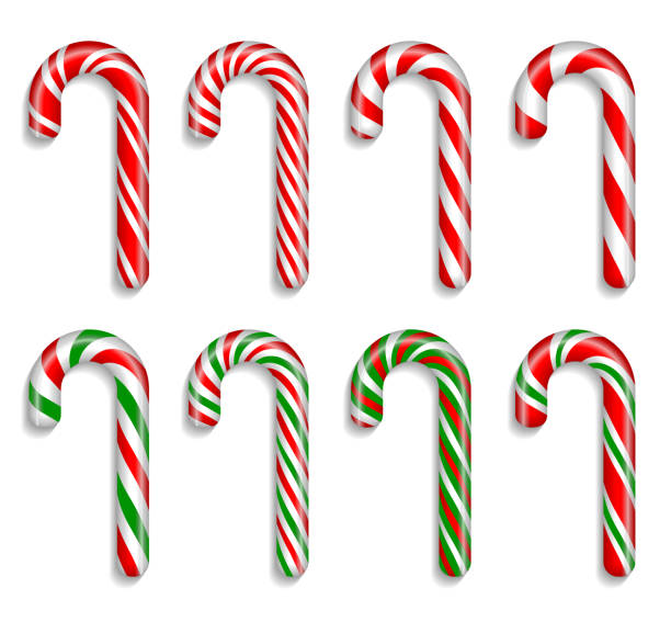 白い背景に伝統的なクリ�スマスキャンディの杖のセット。 3d ベクトル。高い詳細なリアルなイラスト - rock sugar点のイラスト素材／クリップアート素材／マンガ素材／アイコン素材