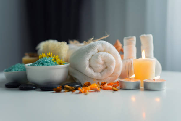 istock Composition of spa and wellness products on table 1179758913