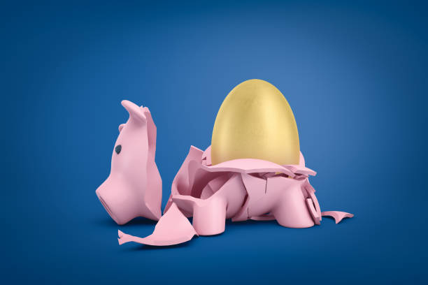 istock 3d rendering of broken piggy bank with golden egg inside on blue background 1179761490