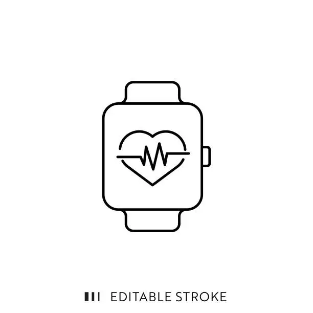 Vector illustration of Smart Watch Icon with Editable Stroke and Pixel Perfect.