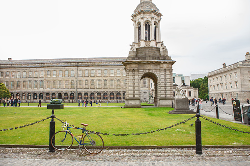 Dublin, Ireland - June 23, 2019: Courtyard Trinity College. Trinity college campus.