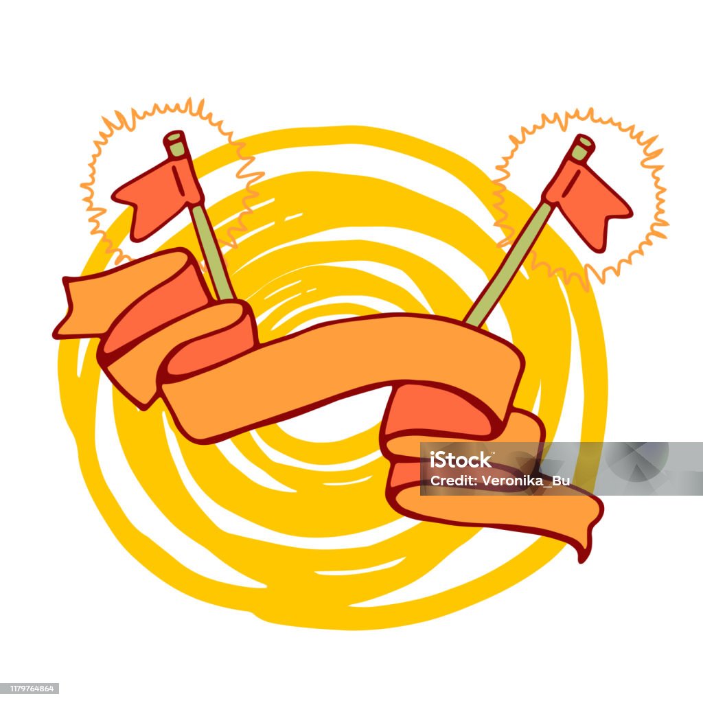 Flags Draw Ribbon Ribbon And Flags Vector Drawing Stock Illustration - Download Image Now ...
