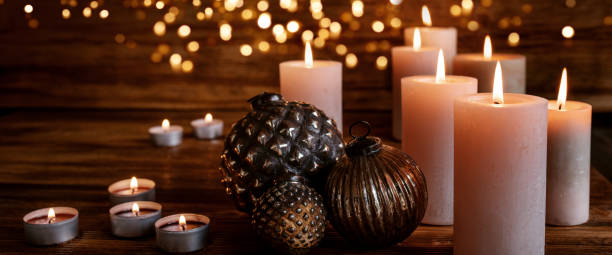 istock Christmas ornaments with golden lights 1179764908
