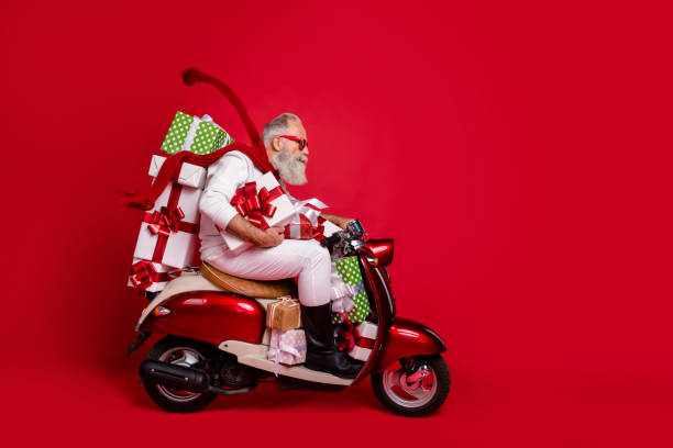 istock Profile side view of his he nice attractive stylish purposeful bearded gray-haired man delivering carrying desirable purchase air wind blows isolated on bright vivid shine red background 1179764913