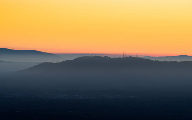 Sunrise over the Dandenong Ranges on the eastern outskirts of Melbourne, Australia stock photo