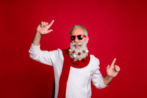 istock Portrait of cheerful pensioner with eyewear eyeglasses dancing wearing white pullover isolated over red background 1179765056