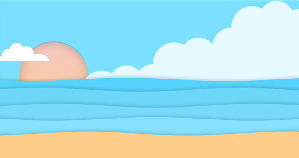 istock Abstract the sea at dawn clear blue sky with sun background. Soft gradient pastel cartoon graphics. Ideas for children designs or presentations. Flat design illustration of summer 1179770322