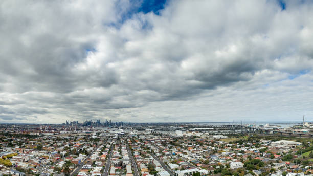 Melbourne cityscape with West Gate Bridge stock photo