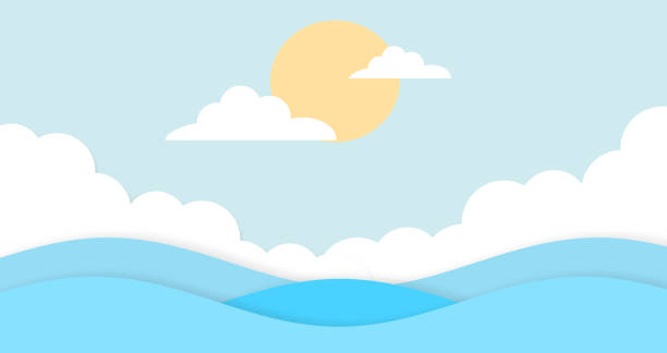 istock Abstract the sea at dawn clear blue sky with sun background. Soft gradient pastel cartoon graphics. Ideas for children designs or presentations. Flat design illustration of summer 1179772232