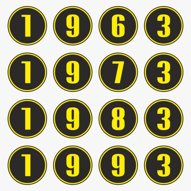 Past years with yellow numbers in a circle shape,1963,1973,1983,1993 vector. Past years with yellow numbers in a circle shape,1963,1973,1983,1993 vector. 1983 stock illustrations