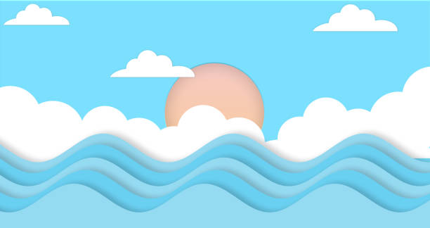 istock Abstract the sea at dawn clear blue sky with sun background. Soft gradient pastel cartoon graphics. Ideas for children designs or presentations. Flat design illustration of summer 1179773462