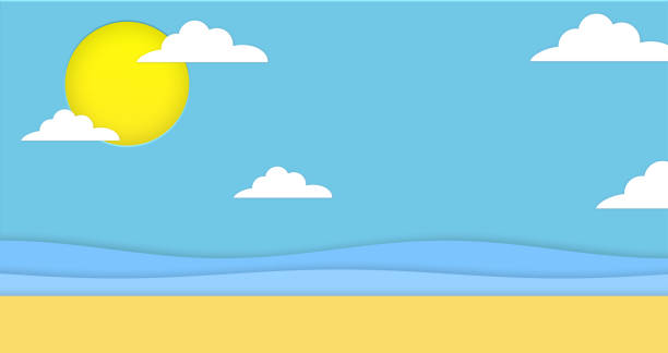 istock Abstract the sea at dawn clear blue sky with sun background. Soft gradient pastel cartoon graphics. Ideas for children designs or presentations. Flat design illustration of summer 1179773497