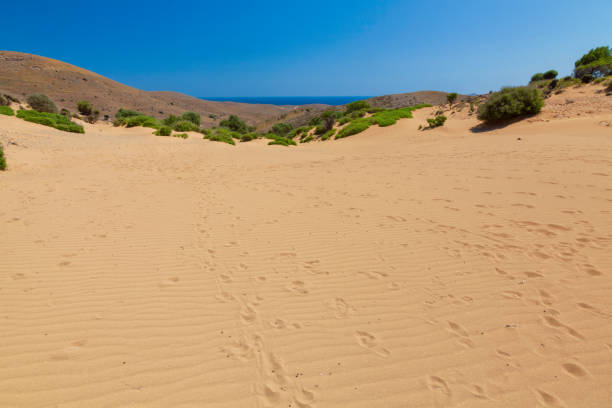 Lemnos desert - sand dunes in Lemnos island, Greece stock photo