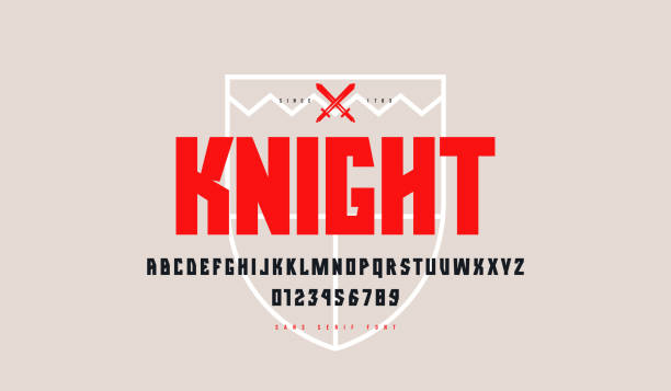 Decorative geometric sans serif font Decorative geometric sans serif font. Letters and numbers for emblem design sans font stock illustrations