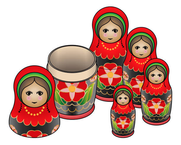 russische matrjoschka / babuschka puppen - russian nesting doll babushka doll russian culture stock-grafiken, -clipart, -cartoons und -symbole