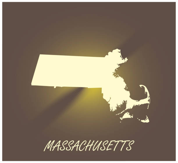 Massachusetts map vector outline cartography black and white illuminated grunge background illustration
