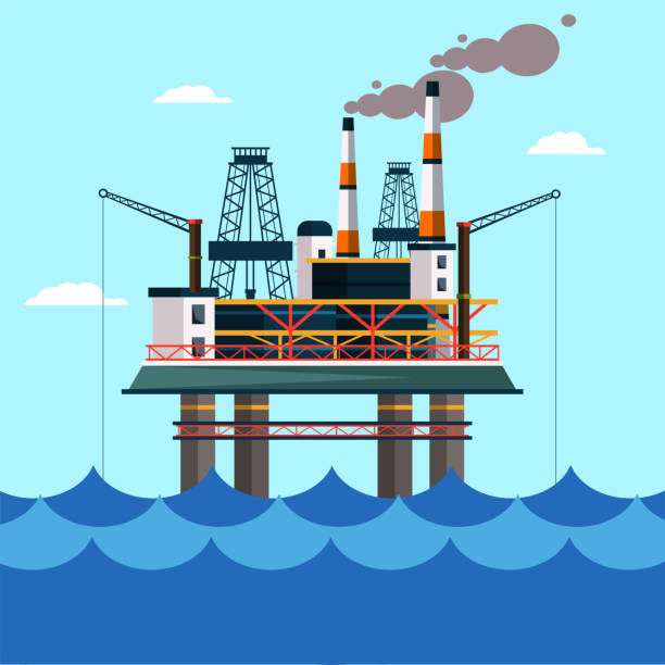 Offshore Oil Rig Flat Vector Illustration Stock Illustration - Download  Image Now - Cartoon, Offshore Platform, Crane - Machinery - iStock