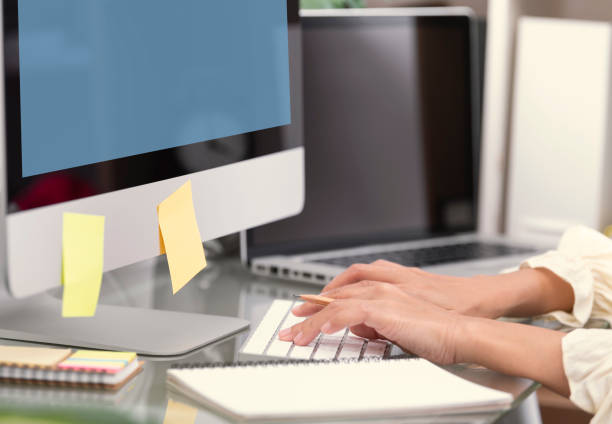 istock Business hand typing on computer keyboard for searching information on office desktop. 1179779947