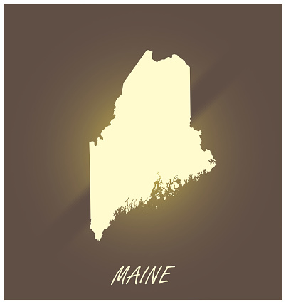 Maine map vector outline cartography black and white illuminated grunge background illustration