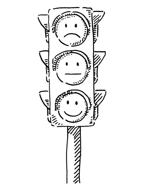 Vector illustration of Traffic Lights With Emoticon Smileys Drawing