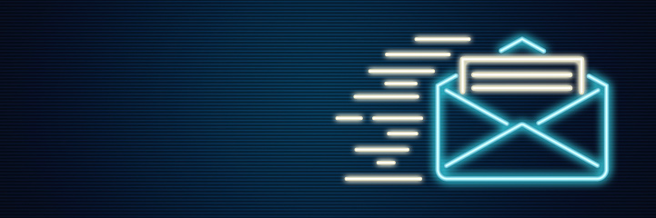 E-mail and instant messaging retro neon icon with copy space